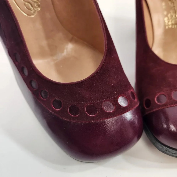 Vintage Leather Closed Toe Pumps Spain  Size 5 Wine Red - Picture 3 of 13